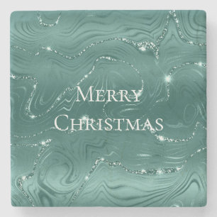 Porta-copo De Pedra Emerald Green Glitzy Marble Christmas