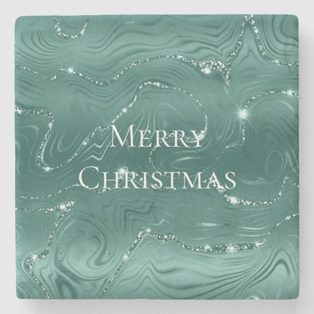 Porta-copo De Pedra Emerald Green Glitzy Marble Christmas (Frente)