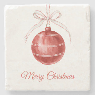 Porta-copo De Pedra Enfeite de Natal com Laço Branco Vermelho