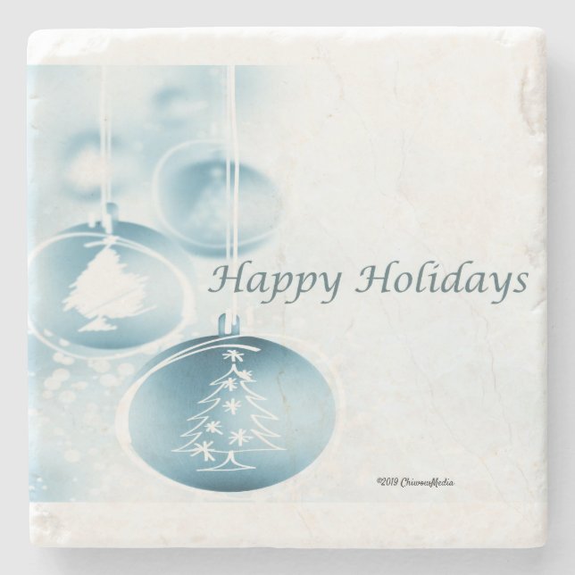 Porta-copo De Pedra Enfeites de natal azuis (Frente)