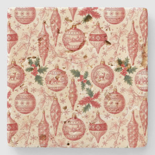 Porta-copo De Pedra Enfeites de Natal em Toile Vermelho Chinoiserie