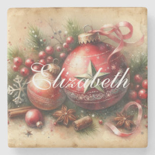 Porta-copo De Pedra Enfeites de natal Vintage Pastel Watercolor