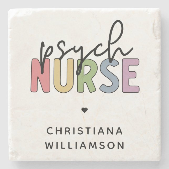 Porta-copo De Pedra Enfermeiro Psych de Nome Personalizado | Enfermeir (Frente)