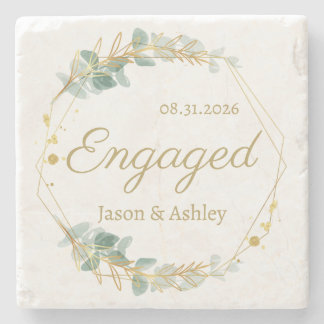 Porta-copo De Pedra Engagement Announcement Engaged Gift Date & Names