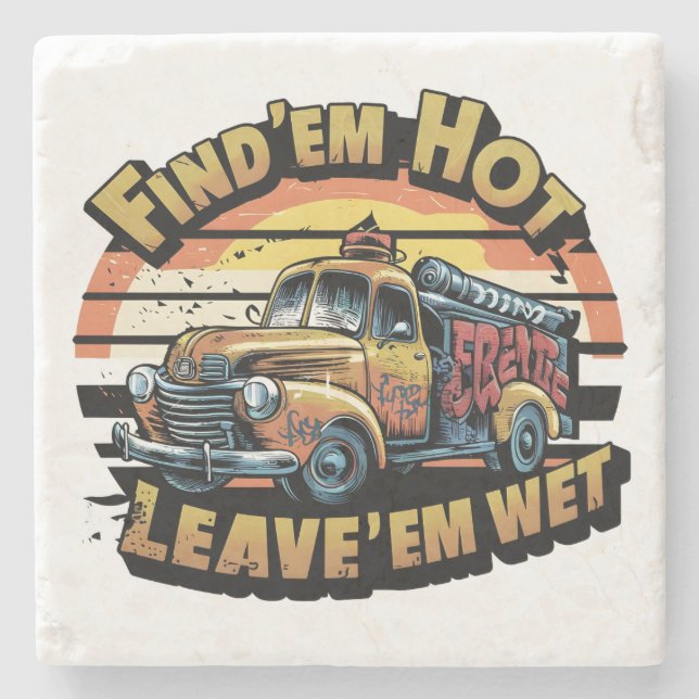 Porta-copo De Pedra Engraçado do Caminhão de Fogo Sunset Encantado (Frente)