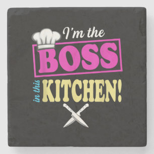 Porta-copo De Pedra Engraçado Eu Sou O Chefe Neste Cozinhar De T-shirt