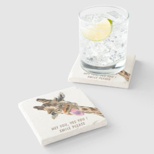 Porta-copo De Pedra Engraçado Girafa, língua para fora e Piscar os o