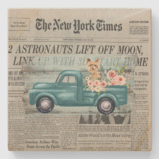 Porta-copo De Pedra Ephemera Do Chique Vintage Yorkie E Truck