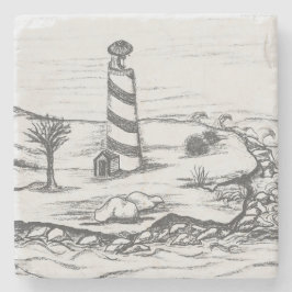Porta-copo De Pedra Esboço a Lápis do Farol na ilha no Mar
