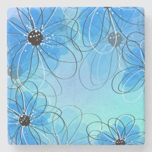 Porta-copo De Pedra Esboço Floral Fofo com Aquarelas