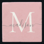 Porta-copo De Pedra Escrita Feminina de Cinzas Rosa Espelhadas Elegant<br><div class="desc">Cinzas Rosa Espelhadas Elegantes Monograma Script Feminino Nome Porta copos Pedra</div>