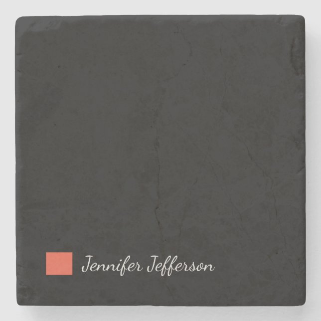 Porta-copo De Pedra Escrita manual moderna elegante, preto (Frente)