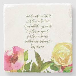 Porta-copo De Pedra Escritura Floral Romanos 8:28
