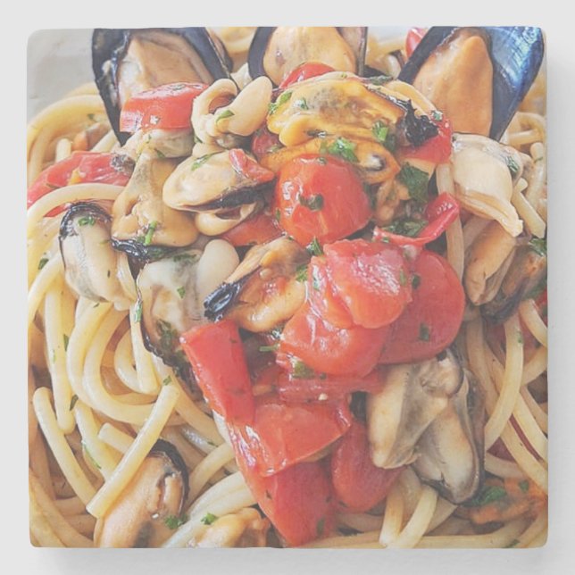 Porta-copo De Pedra Espaguete com Porta copos de Comida de Mexilhão (Frente)