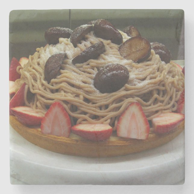 Porta-copo De Pedra Espaguete japonês e bolo de morango (Frente)