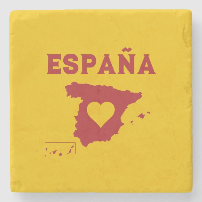 Porta-copo De Pedra Espanha Mapa España Amarelo Vermelho (Frente)