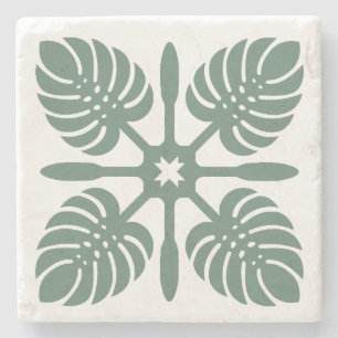 Porta-copo De Pedra Espírito Aloha Quilt Havaiano - Monstera & Remos T