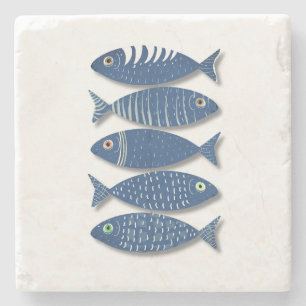 Porta-copo De Pedra Espírito do Mar Ilustração Moderna de Peixes Coste