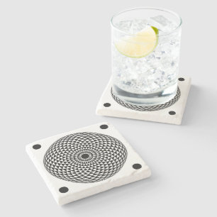 Porta-copo De Pedra Espiritual Black White Mandala Geométrico