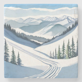 Porta-copo De Pedra Esqui Mountain Watercolor
