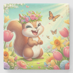 Porta-copo De Pedra Esquilo de primavera feliz e bonito
