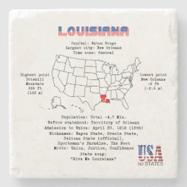 Porta-copo De Pedra Estado americano da Louisiana em um mapa e informa
