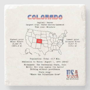 Porta-copo De Pedra Estado americano de Colorado em um mapa e em uma