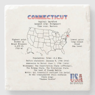 Porta-copo De Pedra Estado americano de Connecticut em um mapa e detal