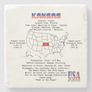 Porta-copo De Pedra Estado americano de Kansas em um mapa e em uma