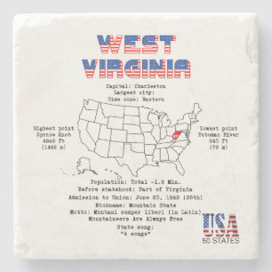 Porta-copo De Pedra Estado Americano de West Virginia em um mapa