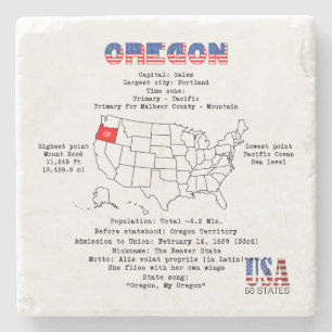 Porta-copo De Pedra Estado Americano do Oregon num mapa e informações