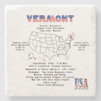Porta-copo De Pedra Estado Americano Vermont em um mapa e informações