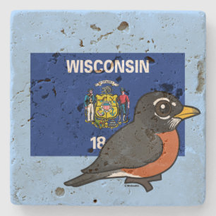 Porta-copo De Pedra Estado Birdorable de Wisconsin: Pisco de peito