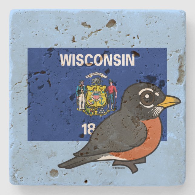 Porta-copo De Pedra Estado Birdorable de Wisconsin: Pisco de peito (Frente)