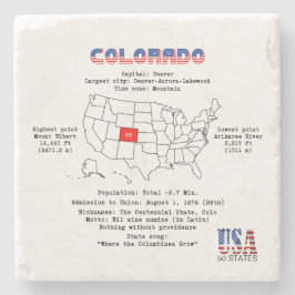 Porta-copo De Pedra Estado do Colorado Americano em mapa e informações