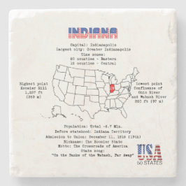 Porta-copo De Pedra Estado Indiana Americano em um mapa e informações