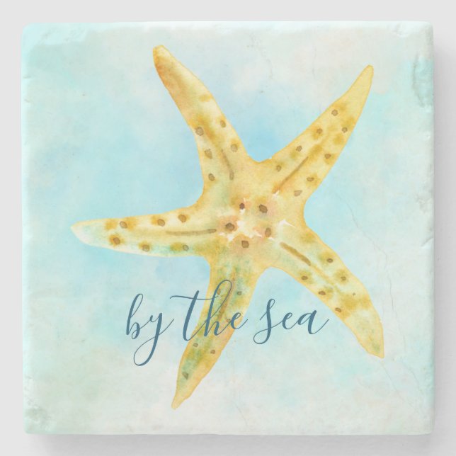 Porta-copo De Pedra Estaleiro Amarelo Costeiro Aqua Watercolor (Frente)