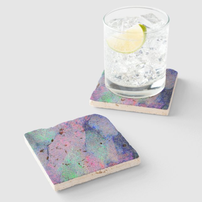 Porta-copo De Pedra Estilo de couro rugoso com tinta vestida, tons azu (Lateral)