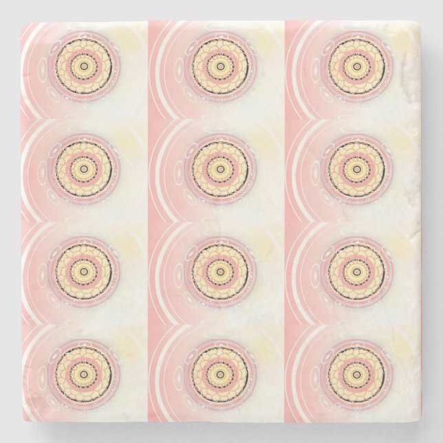 Porta-copo De Pedra Estilo de Mandala Design de Arte Rosa e Amarelo (Frente)
