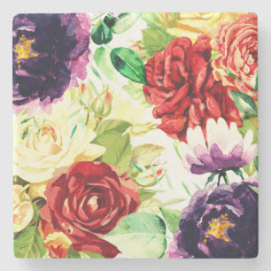 Porta-copo De Pedra Estilo de Vintage Flores de Grande Aquarela