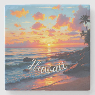 Porta-copo De Pedra Estilo Vintage Havaiano Viagem Costa Mar Pôr-do-So