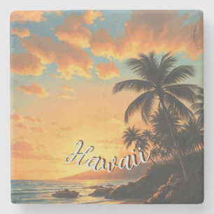 Porta-copo De Pedra Estilo Vintage Havaiano Viagem Costa Mar Pôr-do-So