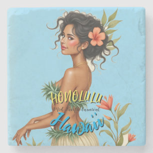 Porta-copo De Pedra Estilo Vintage Viagem Honolulu Hula Girl Havaiana