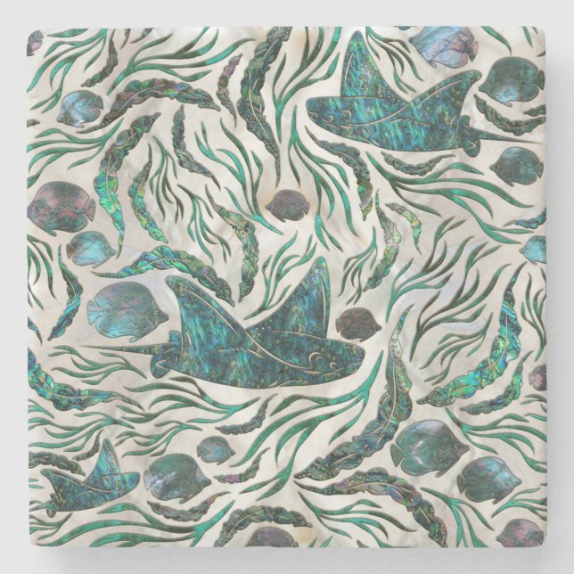 Porta-copo De Pedra Estilos de peixes de raia e de gato Abalone (Frente)