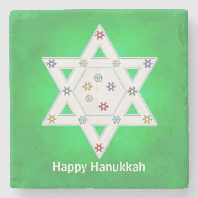 Porta-copo De Pedra Estrela de Hanukkah e Flocos de Neve Verdes (Frente)