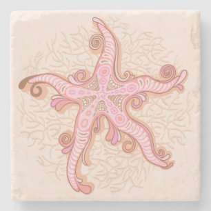 Porta-copo De Pedra Estrelas-do-mar e Coral Padrão Pastel Rosa