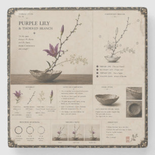 Porta-copo De Pedra Estudo de Ikebana Nº 26 Lírio Roxo & Espinho