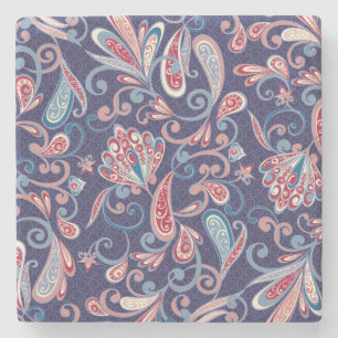Porta-copo De Pedra Étnico Floral: Abstrato Oriental sem carne.