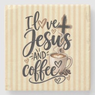 Porta-copo De Pedra Eu amo Jesus e café
