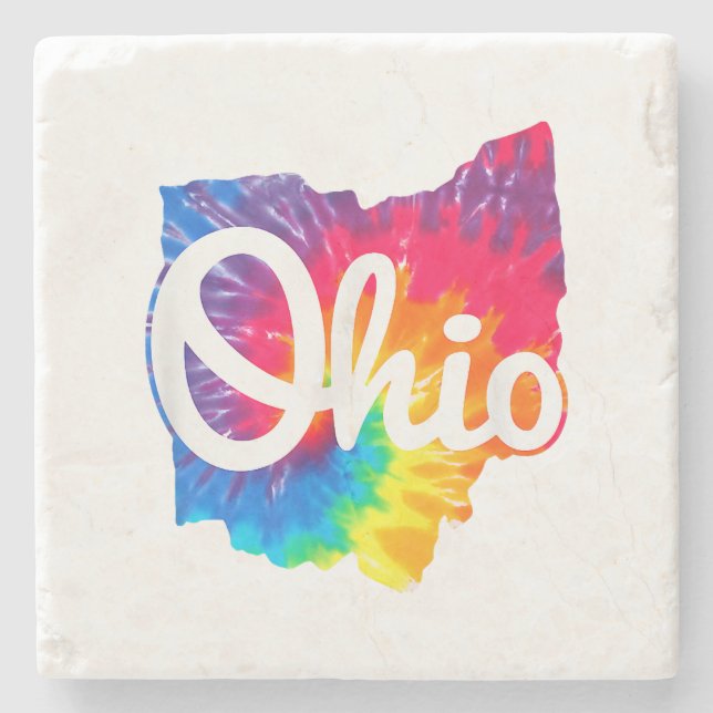 Porta-copo De Pedra Eu Amo Meu Lar Ohio Script Tie Dye Ohio (Frente)